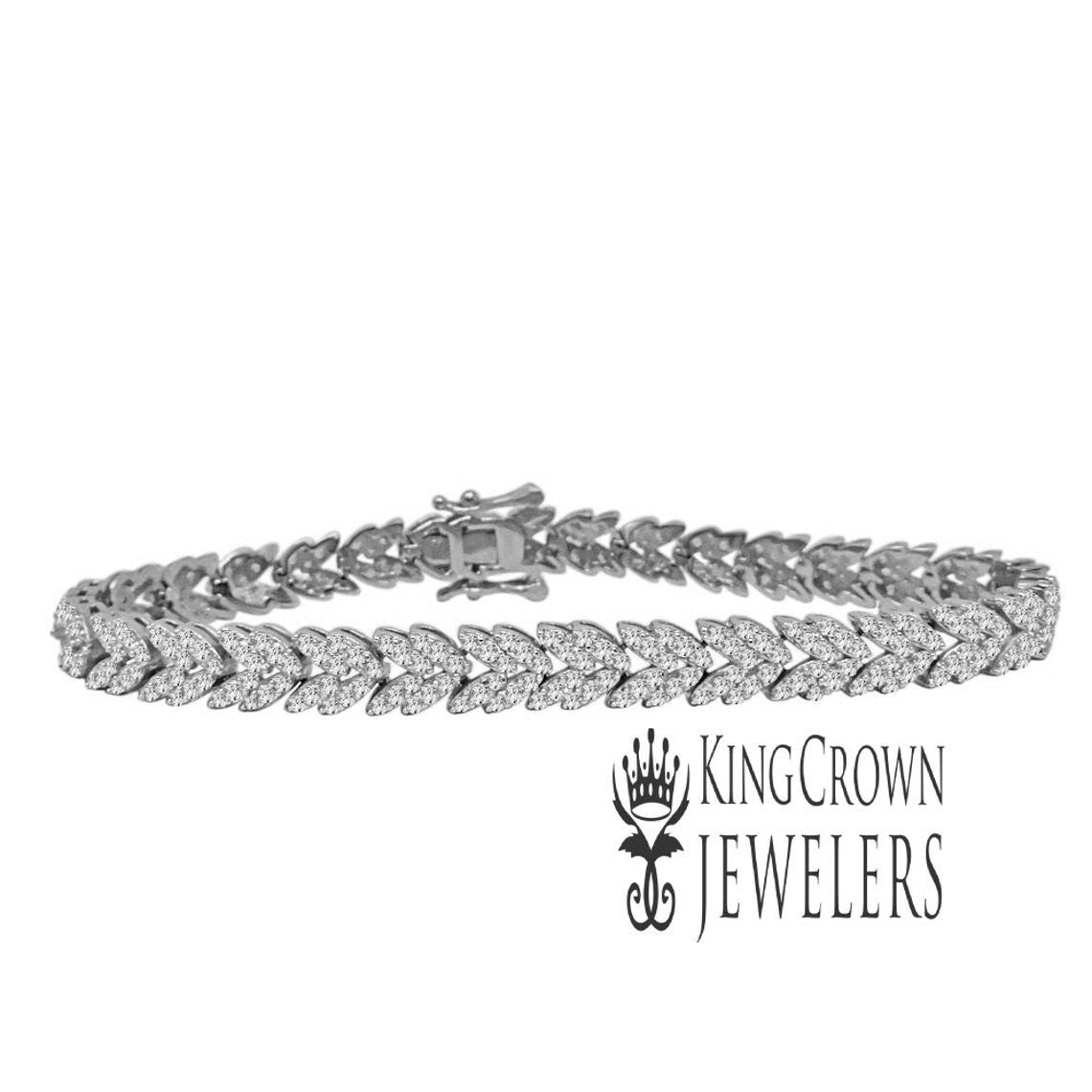 Real White Gold On Pure Sterling Silver Round Cut Simulated Diamond Tennis Bracelet Unisex 7''