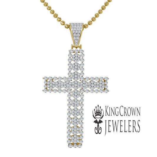 10K Yellow Gold On Real Genuine Italian Silver Simulated Diamond Jesus Cross Pendant Charm + Chain