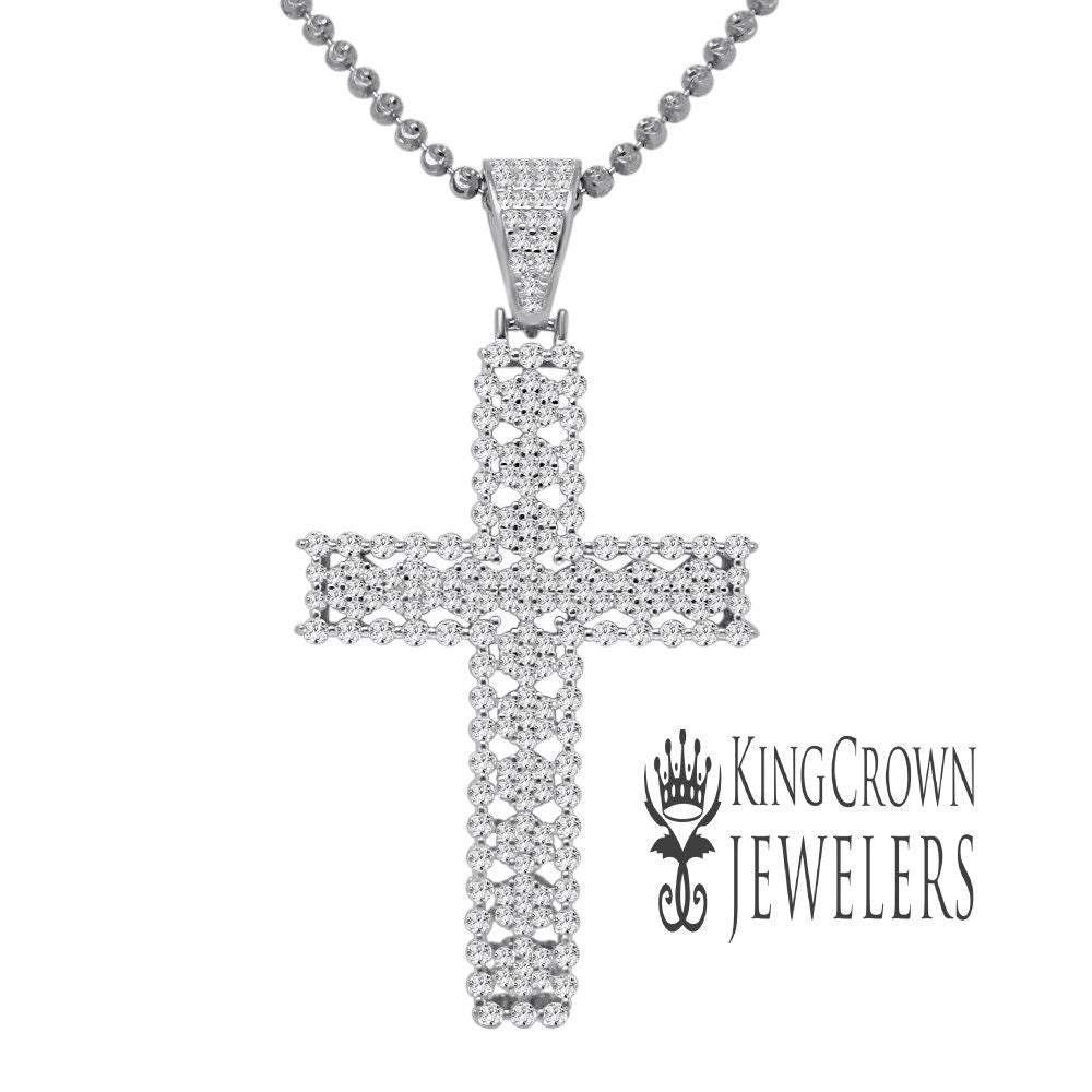 10K White Gold On Real Genuine Italian Silver Simulated Diamond Jesus Cross Pendant Charm + Chain
