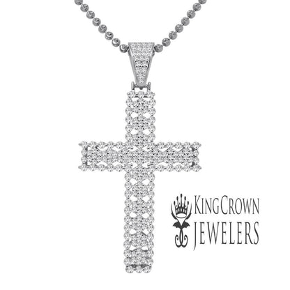 10K White Gold On Real Genuine Italian Silver Simulated Diamond Jesus Cross Pendant Charm + Chain