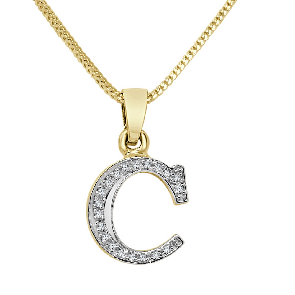 10k Real Yellow Gold Genuine Authentic Diamonds Alphabet A-Z Initial Letters Mini Small Charm Pendent + Free Chain Neckless