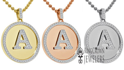 Real Genuine Authentic Diamonds Alphabet Initial Letters "A" Charm Round Pendent Chain Set 10K Gold Finish