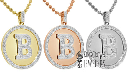 Real Genuine Authentic Diamonds Alphabet Initial Letters "B" Charm Round Pendent Chain Set 10K Gold Finish