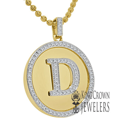 Real Genuine Authentic Diamonds Alphabet Initial Letters "D" Charm Round Pendent Chain Set 10K Gold Finish