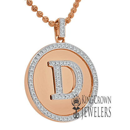 Real Genuine Authentic Diamonds Alphabet Initial Letters "D" Charm Round Pendent Chain Set 10K Gold Finish