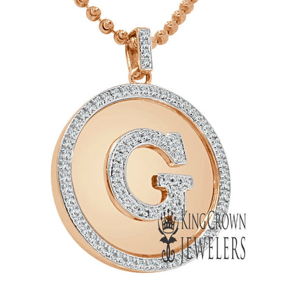 Real Genuine Authentic Diamonds Alphabet Initial Letters "G" Charm Round Pendent Chain Set 10K Gold Finish
