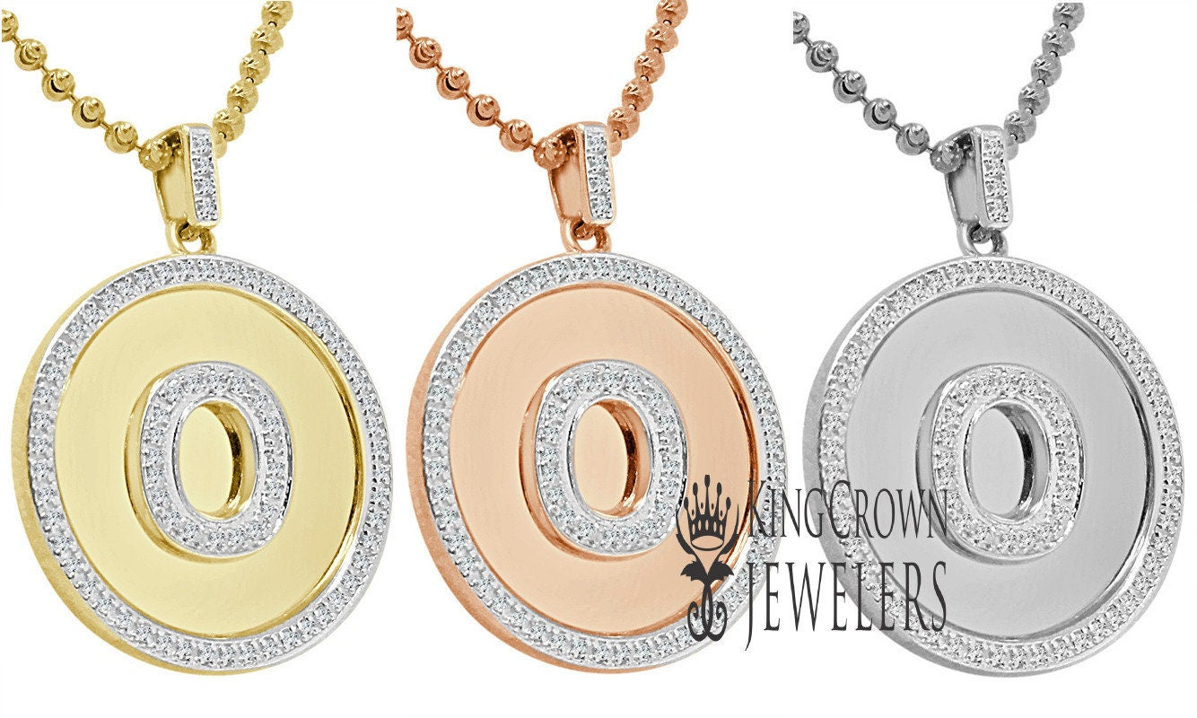 Real Genuine Authentic Diamonds Alphabet Initial Letters "O" Charm Round Pendent Chain Set 10K Gold Finish