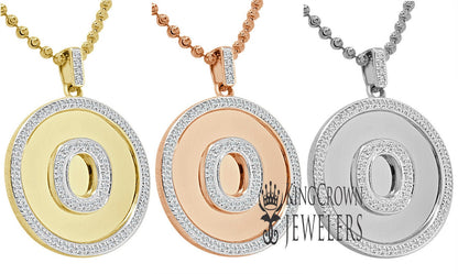 Real Genuine Authentic Diamonds Alphabet Initial Letters "O" Charm Round Pendent Chain Set 10K Gold Finish