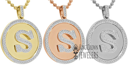 Real Genuine Authentic Diamonds Alphabet Initial Letters "S" Charm Round Pendent Chain Set 10K Gold Finish