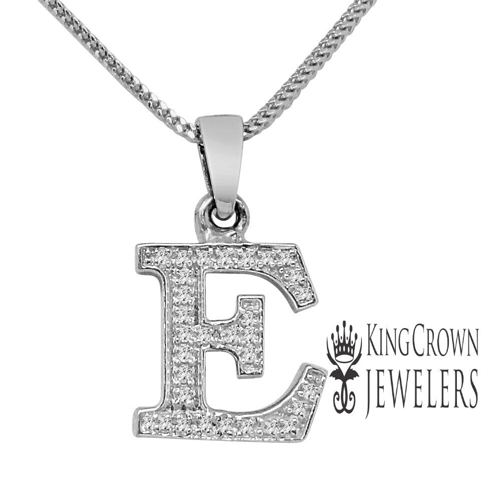 Real Genuine Diamond Mini Initial Letter Alphabet A-Z Pendent Charm Chain Set 10K White Gold Finish Unisex