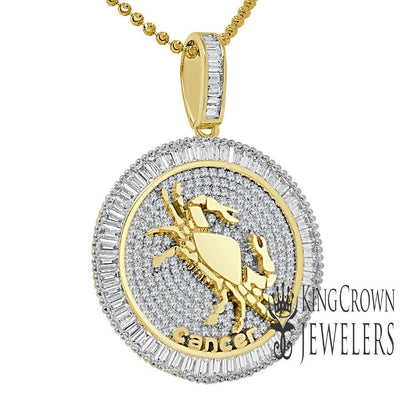 10K Gold Finish Cancer Crab Zodiac Sign Astrology Horoscope Pendant Baguette/Round Cut Lab Diamond Charm Chain Set