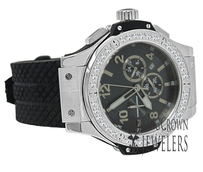 Mens Solid Full Stainless Steel Turnish Free Simulated Diamond Chronograph White Gold Tone Watch 50mm W/Date