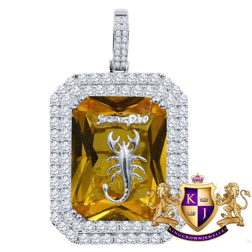 Unisex Lucky Zodiac Sign Birthstone Astrology Charm Necklace Simulated Diamond 14K White Gold Finish Good Luck Pendent Chain Set