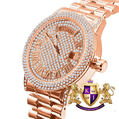 Mens Day/Date Function Steel Back Water Resistance 14K Rose Gold Finish Presidential Band Watch