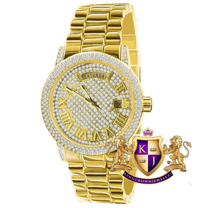 Mens Day/Date Function Steel Back Water Resistance 14K Yellow Gold Finish Presidential Band Watch 40mm