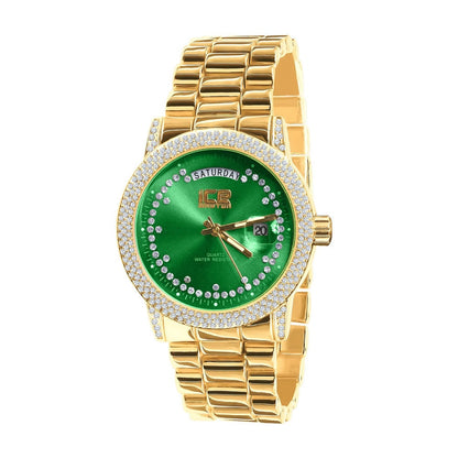 Green Emerald Face Dial 14K Yellow Gold Day/Date Function Steel Back Presidential Metal Band Mens Watch 40mm