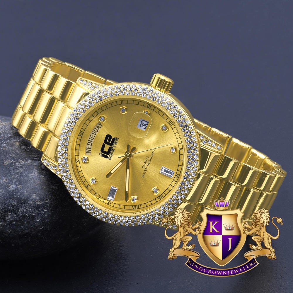 Presidential Band Mens Watch 40mm Day/Date Function Steel Back Water Resistance 14K Yellow Gold Finish