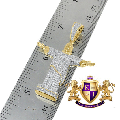 Real Genuine Sterling Silver Simulated Diamond Holy Jesus Full Body 3D Pendant Diamond Charm Chain Set