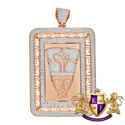 Real Genuine Diamonds Frame Pendent Egyptian Queen Nefertiti Pharaoh Greek Style Charm 10K Rose Gold Finish 2.5''