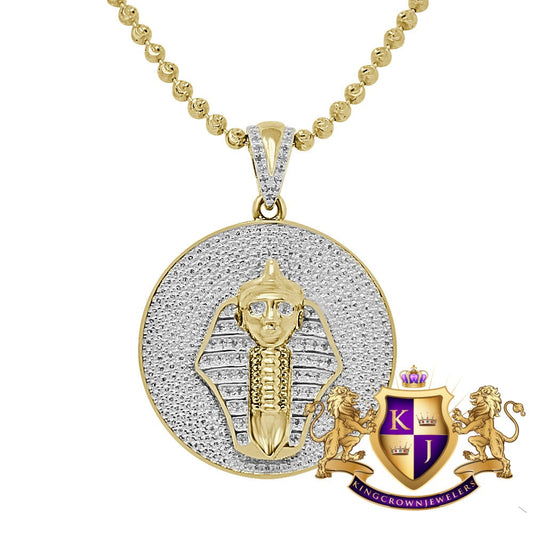 Real Genuine Diamond Egyptian Pharaoh King Tut Charm Pendent Chain Set 10K Yellow Gold Finish