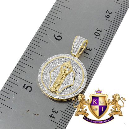 Genuine Diamond 0.75 Ctw Egyptian Pharaoh Mini Charm Chain Pendent Yellow Gold Finish