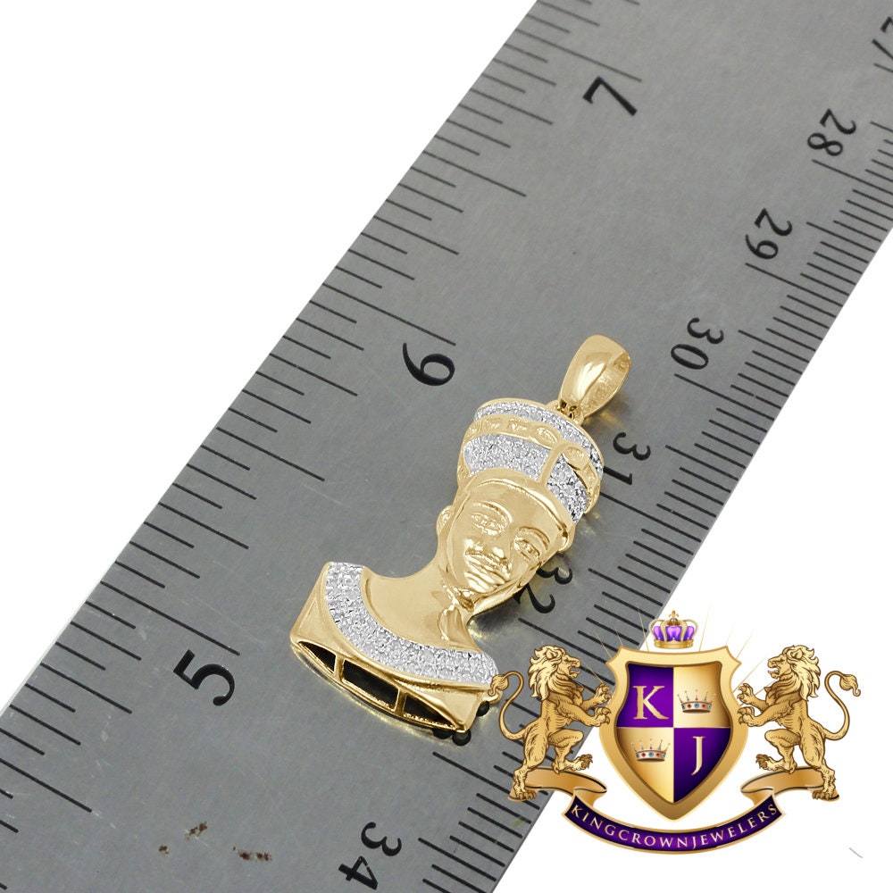 Real Diamond Egyptian Queen Nefertiti Mini Charm Pendent Chain Set 10K Yellow Gold Finish