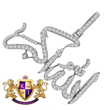 14K White Gold On Real Sterling Silver Allahu Akbar Muslim Pendant Simulated Diamond Islamic Arabic Allah Charm