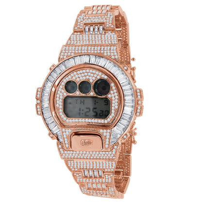 Baguette 14K Rose Gold Casio Digital G Shock Authentic DW-6900 Custom Mens Digital Watch