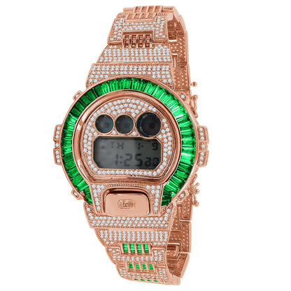 Baguette Green Emerald Rose Gold Casio G Shock Authentic DW-6900 Mens Custom Watch