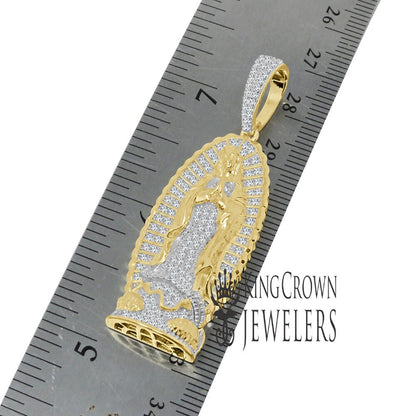 Real Sterling Silver Lady Of Guadalupe Mother Mary Simulated Diamond Pendant Charm + Chain