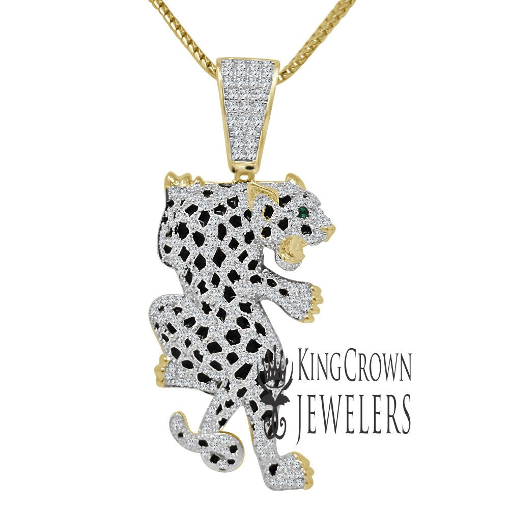 3D Real Genuine Sterling Silver 14K Gold On Simulated Diamond Tiger Cheetah Cougar Panther Jaguar Lion Diamond Pendant Charm Chain Neckless