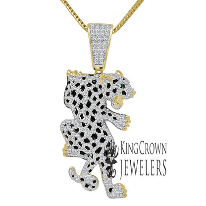 3D Real Genuine Sterling Silver 14K Gold On Simulated Diamond Tiger Cheetah Cougar Panther Jaguar Lion Diamond Pendant Charm Chain Neckless