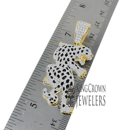 3D Real Genuine Sterling Silver 14K Gold On Simulated Diamond Tiger Cheetah Cougar Panther Jaguar Lion Diamond Pendant Charm Chain Neckless
