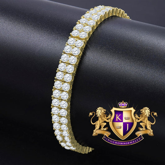 24+ Grams Solitaire High Quality AAA+ Grade Cubic Zirconia Round Cut 4.50 Cwt. 14K Yellow Gold Over Unisex 2 Row Tennis Link Bracelet 8mm