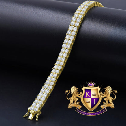 24+ Grams Solitaire High Quality AAA+ Grade Cubic Zirconia Round Cut 4.50 Cwt. 14K Yellow Gold Over Unisex 2 Row Tennis Link Bracelet 8mm