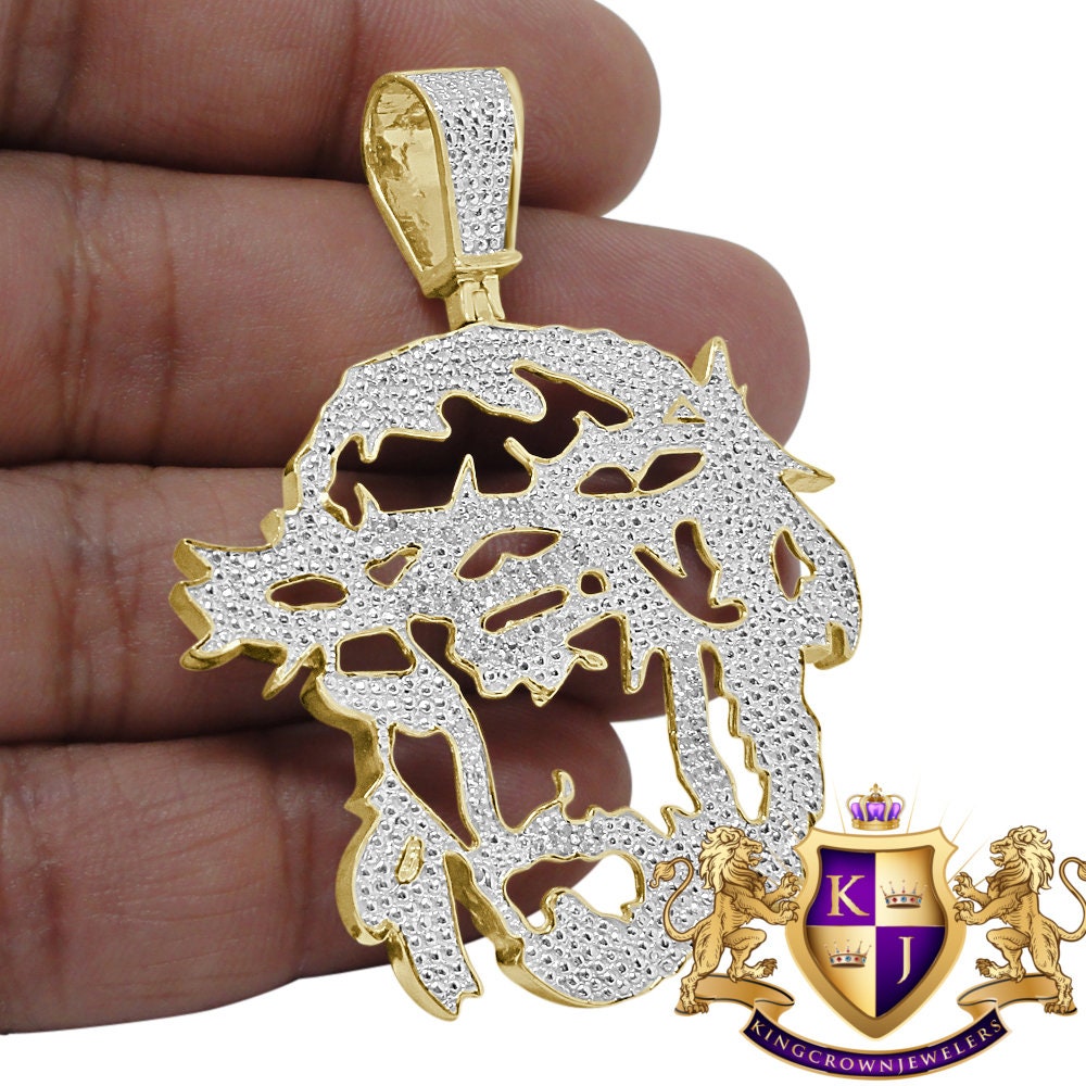 Real Genuine Authentic Diamond Jesus Piece Christ Face Pendent Charm 10K Yellow Gold Finish 2.35''