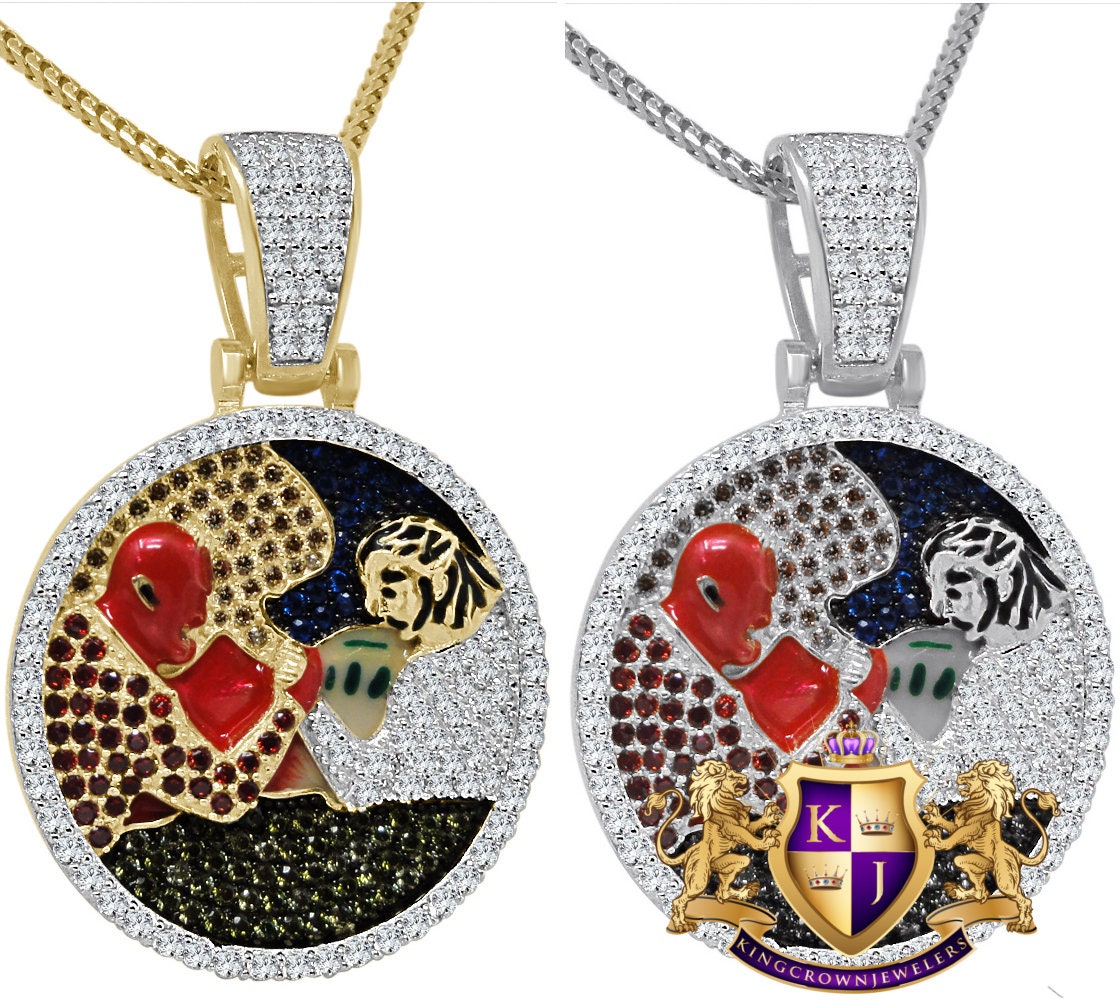 Multi Tone Real Sterling Silver Good Angel N Evil 10K Gold Finish Charm Pendent Chain Set