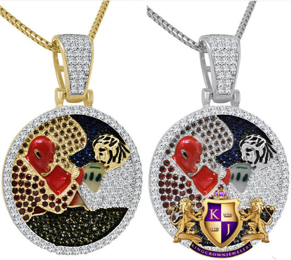 Multi Tone Real Sterling Silver Good Angel N Evil 10K Gold Finish Charm Pendent Chain Set