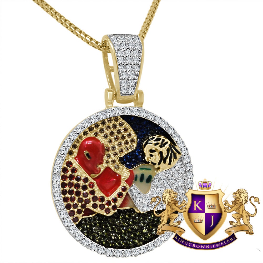 Multi Tone Real Sterling Silver Good Angel N Evil 10K Gold Finish Charm Pendent Chain Set