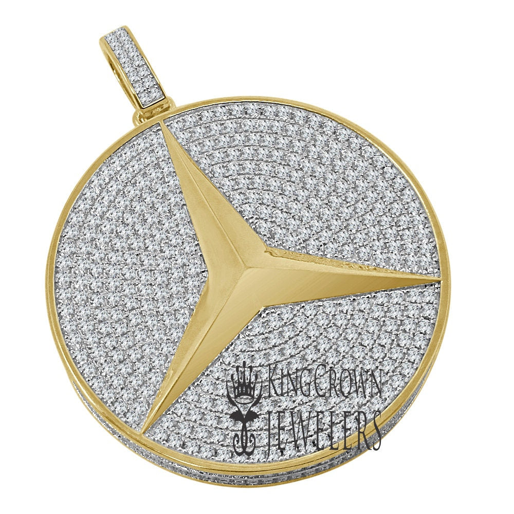 Exclusive Custom Piece 3D Big 2.25'' Real Yellow Gold Sterling Silver Luxury Car Medallion Lab Diamonds Pendant Charm