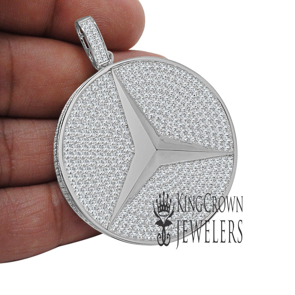 Exclusive Custom Piece 3D Big 2.25'' Real White Gold Sterling Silver Luxury Car Medallion Lab Diamonds Pendant Charm