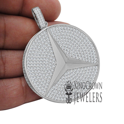 Exclusive Custom Piece 3D Big 2.25'' Real White Gold Sterling Silver Luxury Car Medallion Lab Diamonds Pendant Charm