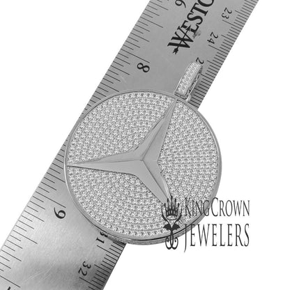 Exclusive Custom Piece 3D Big 2.25'' Real White Gold Sterling Silver Luxury Car Medallion Lab Diamonds Pendant Charm