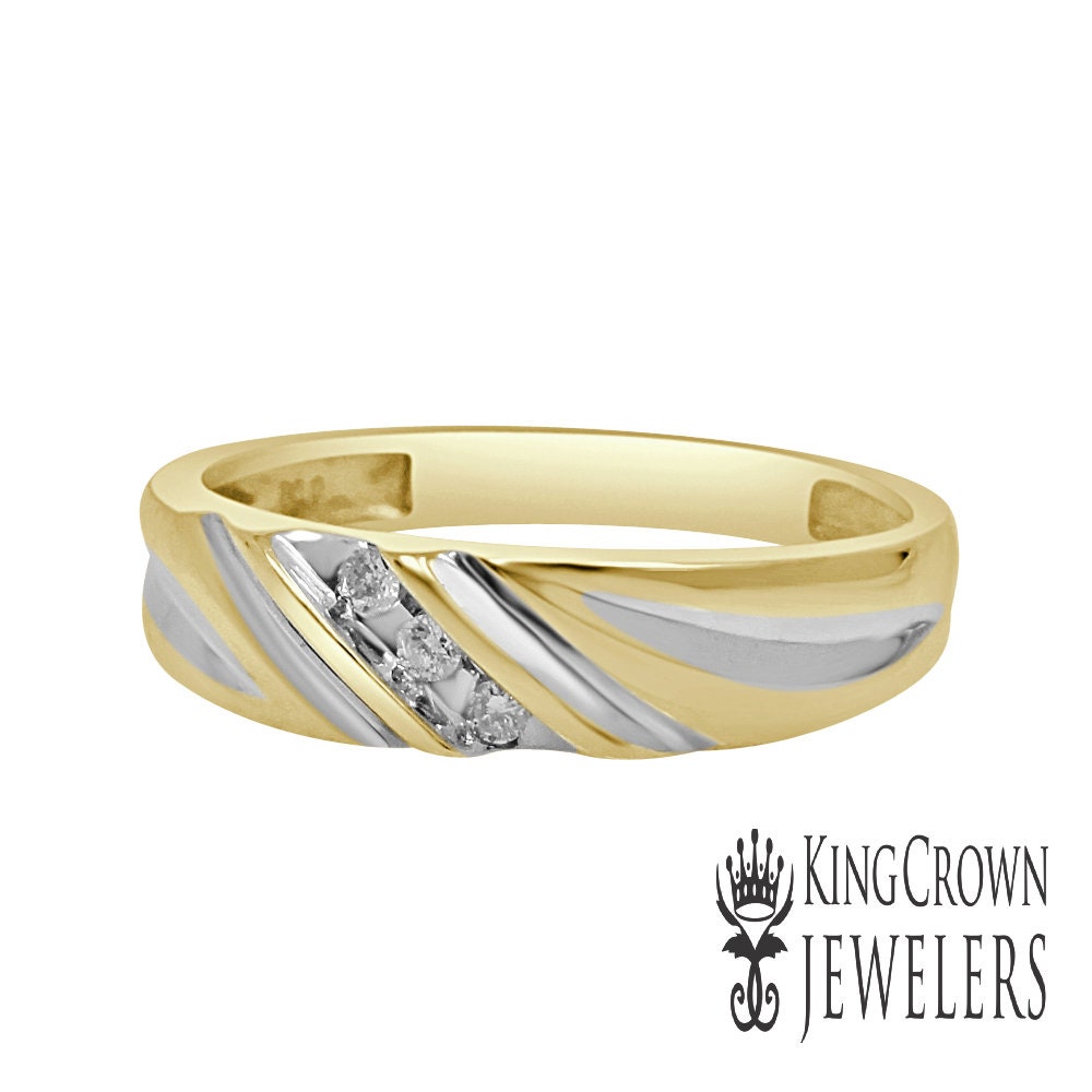 New Men's .06 cttw Genuine Real Diamond 10k Yellow Gold Channel Wedding Anniversary Ring Band Size 10