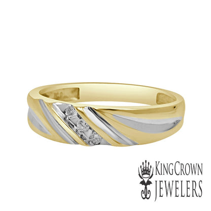New Men's .06 cttw Genuine Real Diamond 10k Yellow Gold Channel Wedding Anniversary Ring Band Size 10