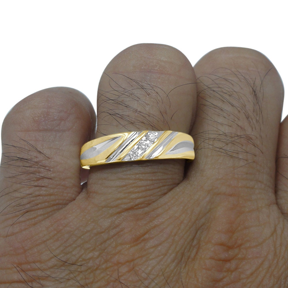 New Men's .06 cttw Genuine Real Diamond 10k Yellow Gold Channel Wedding Anniversary Ring Band Size 10