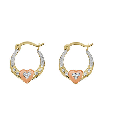 Ladies Girls 10k 3 Tone Real Authentic Gold Heart Huggies Earrings Loops Hoops