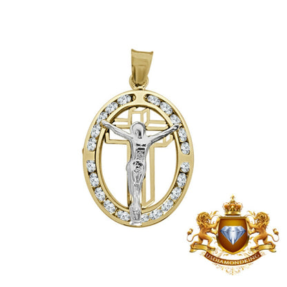 Unisex Men's Ladies 10k Yellow Gold Crucifix Cross Jesus Oval Charm Pendant New