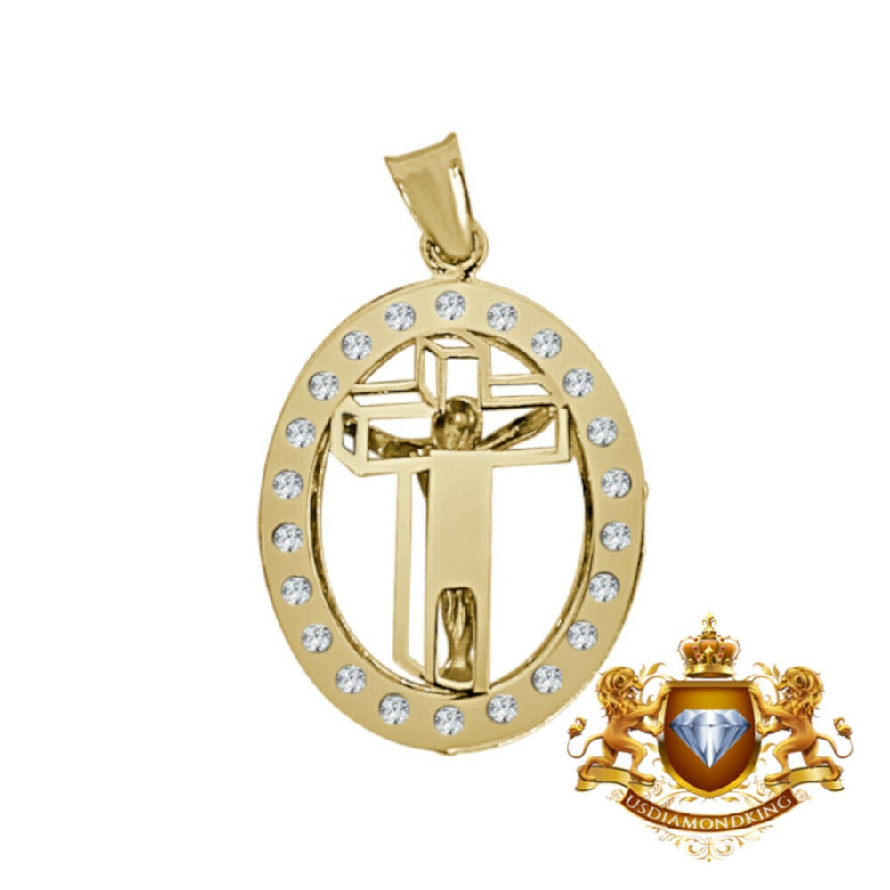 Unisex Men's Ladies 10k Yellow Gold Crucifix Cross Jesus Oval Charm Pendant New