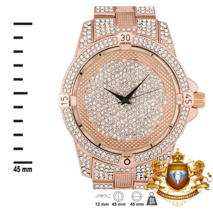 Men's Fully Bling Rose Copper Pink Finish Bling Master Simulated Diamond Watch